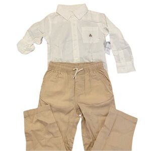 Gap Boys White Button Down Shirt & Tan Pants Set New Size 4